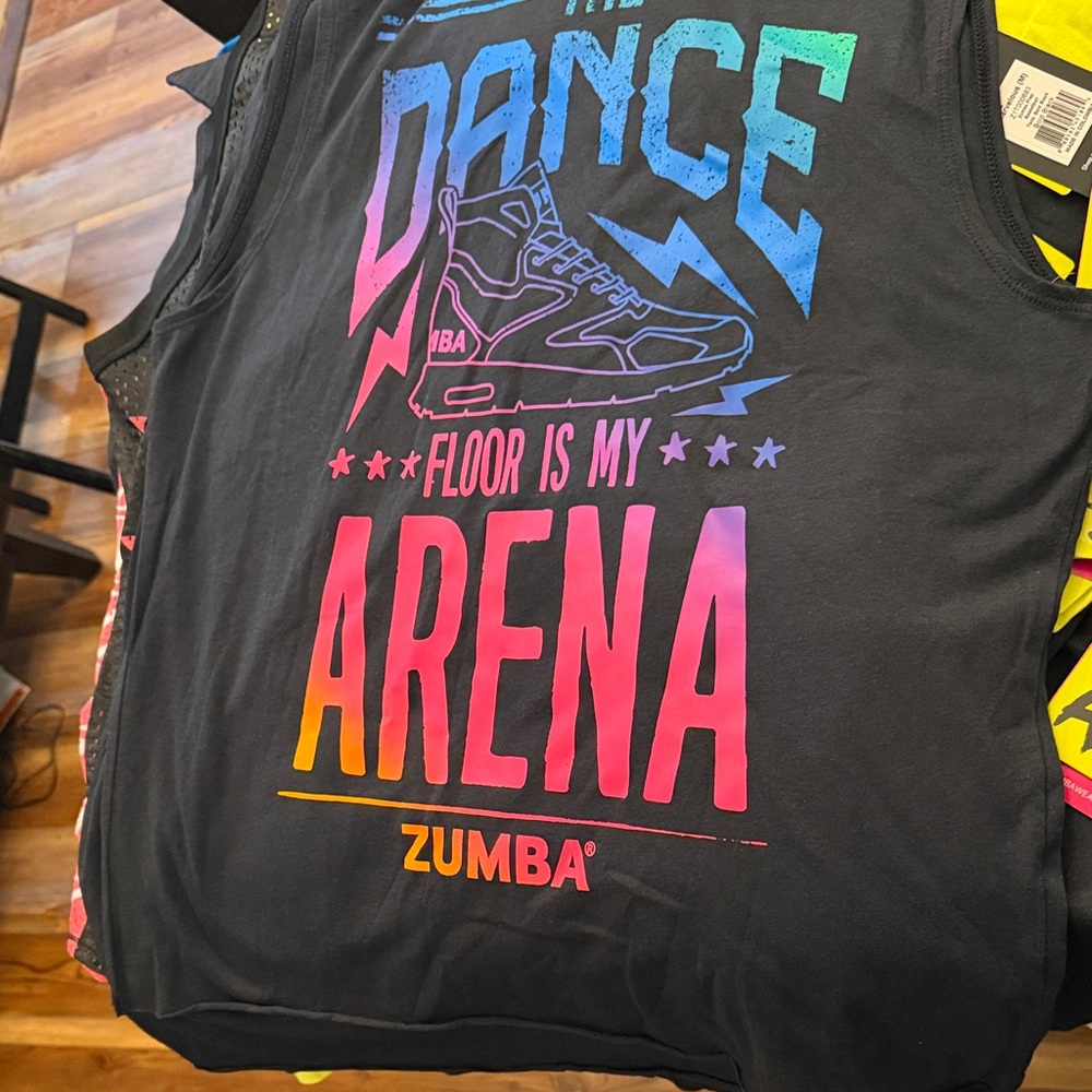 Zumba Fitness Black Tank Top with Multicolor Graphic